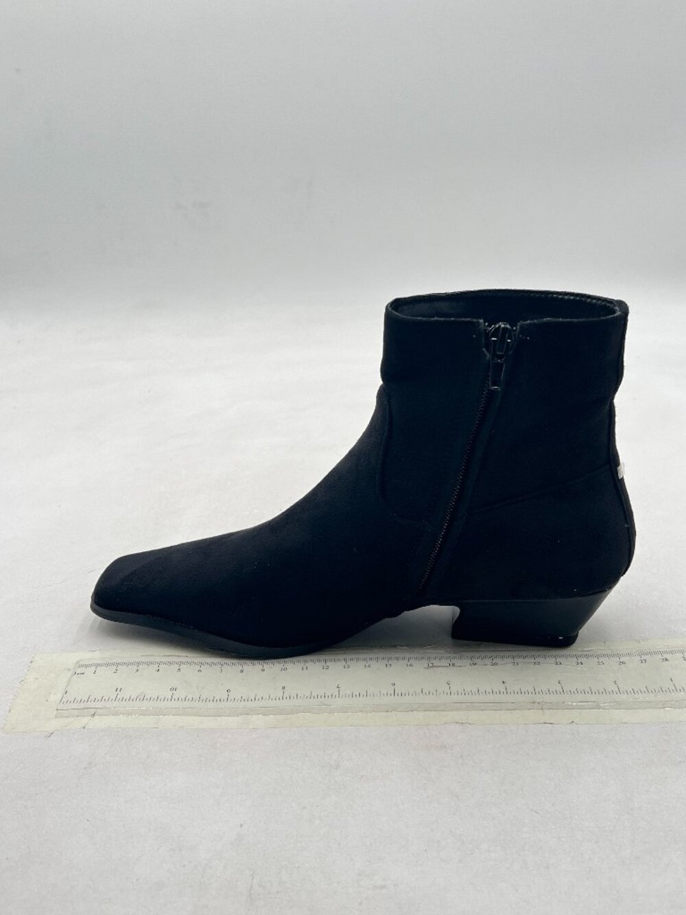 Black Women Square Toe Ankle Boots Low Heel Winter Comfortable Side Zip Boots